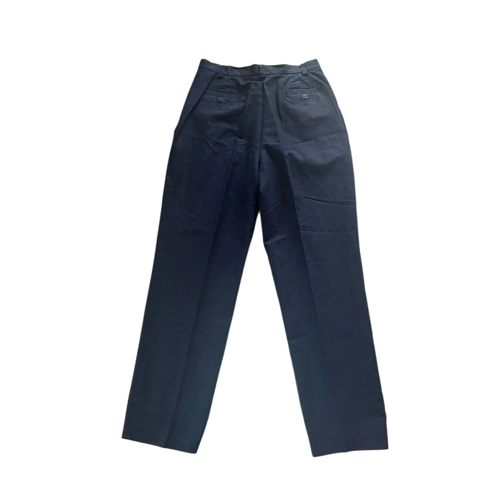 Liz‎ Claiborne Women's Size 12 Kylie Pant Pleat Navy 60% Linen / 40% Cotton